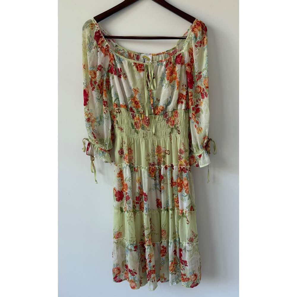 Anthropologie Fig and Flower Women's Boho Floral Print Tiered Maxi‎ Dress Sz S